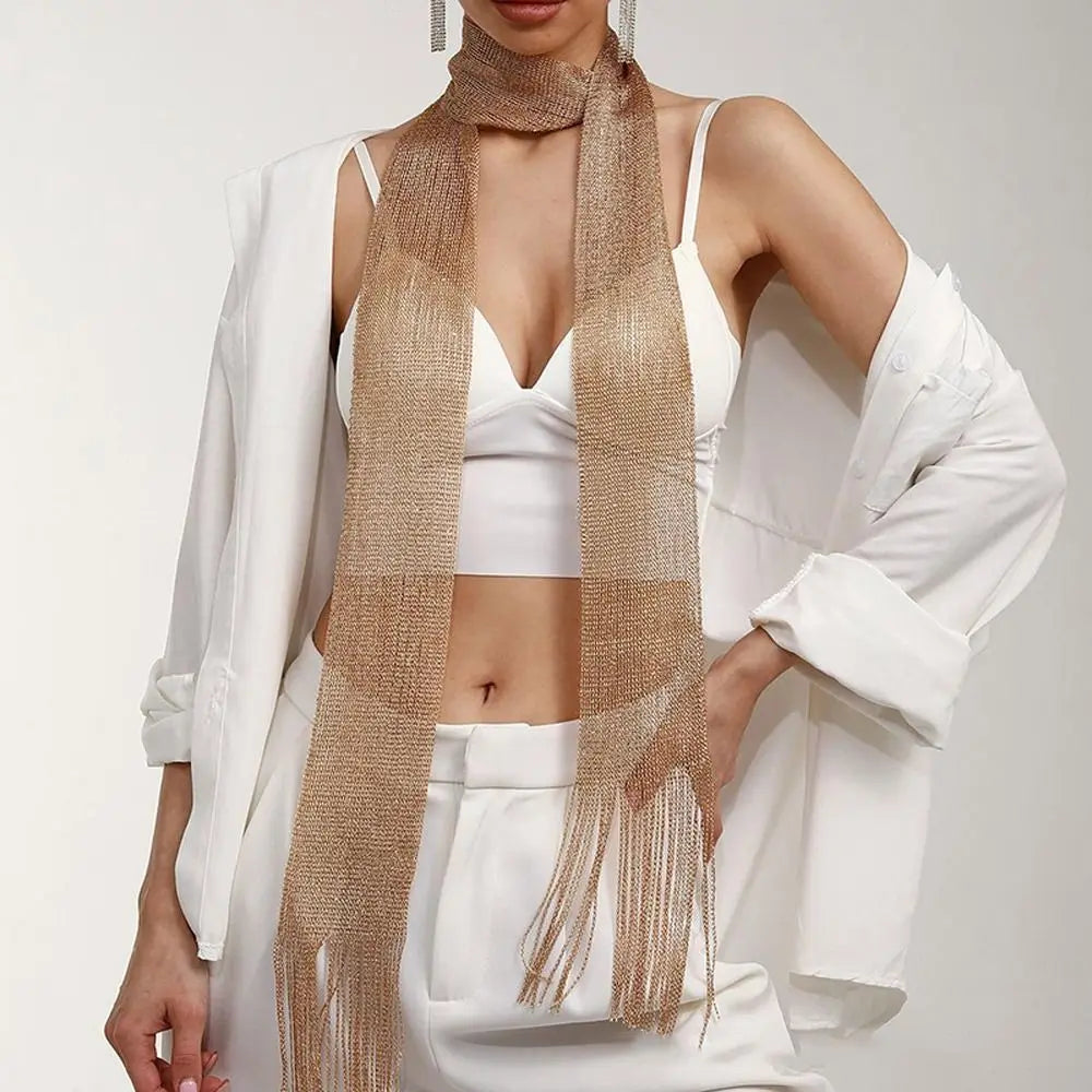 Shiny Tassel Scarf Necklace for Women – Glitter Party Evening Wrap