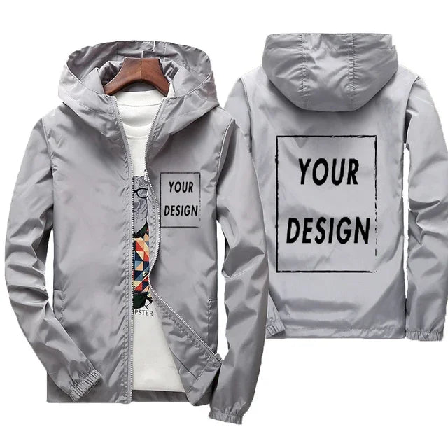 Men's Custom Logo Windbreaker Jacket – Waterproof Hooded Coat Up to 7XL