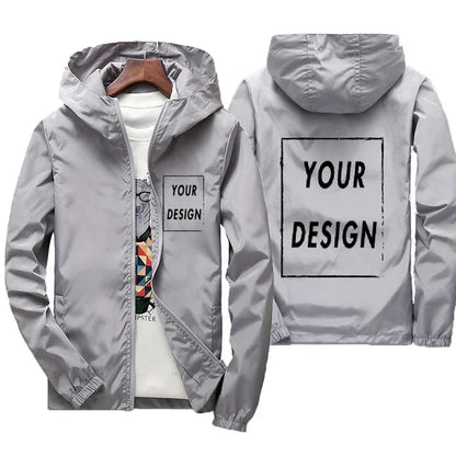 Men's Custom Logo Windbreaker Jacket – Waterproof Hooded Coat Up to 7XL