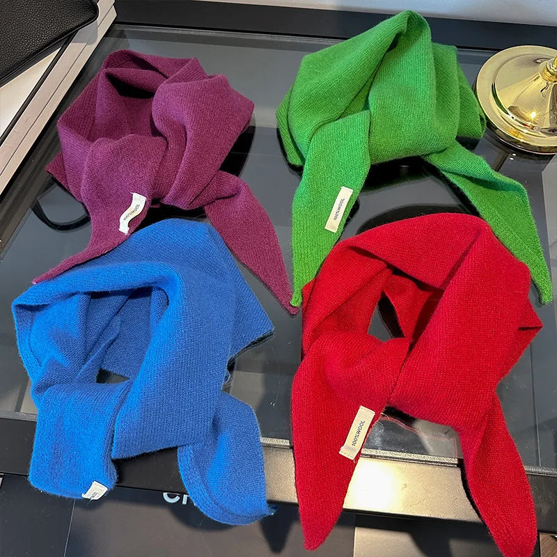 100% Wool Korean Knit Triangular Scarf – Women's Winter Shawl