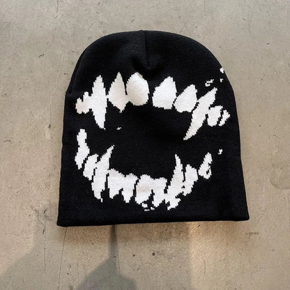 Y2K Goth Spider Web Knit Beanie – Unisex Streetwear Hat
