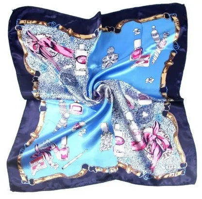 Women's Printed Square Head Scarf – 50x50cm Silk-Feel Kerchief