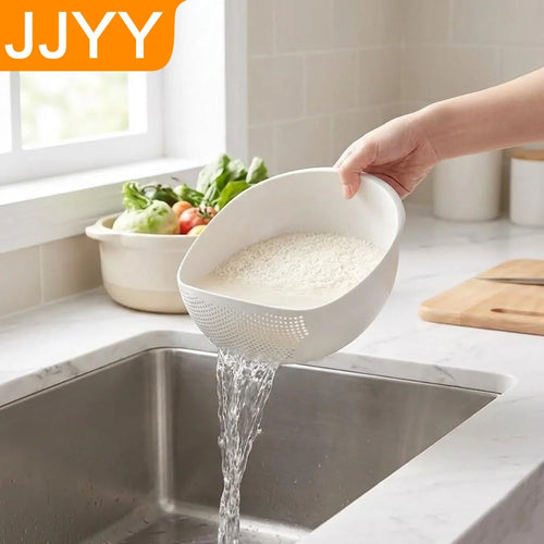 Rice Washing Basket – Plastic Strainer Bowl with Handle