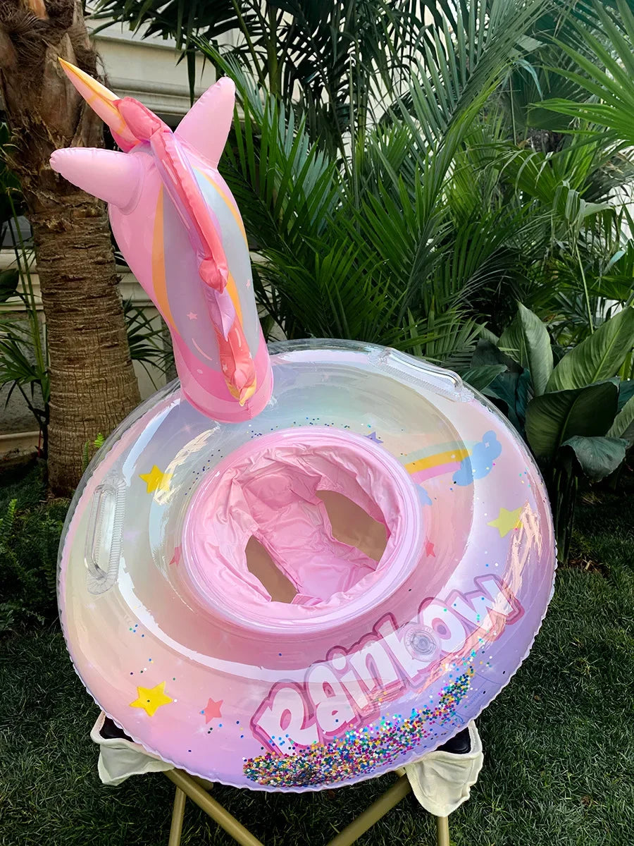 Unicorn Baby Swim Ring Inflatable Pool Float with Sequins