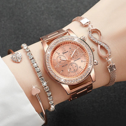 Women's Quartz Watch & Bracelet Set – Rhinestone Luxury Gift
