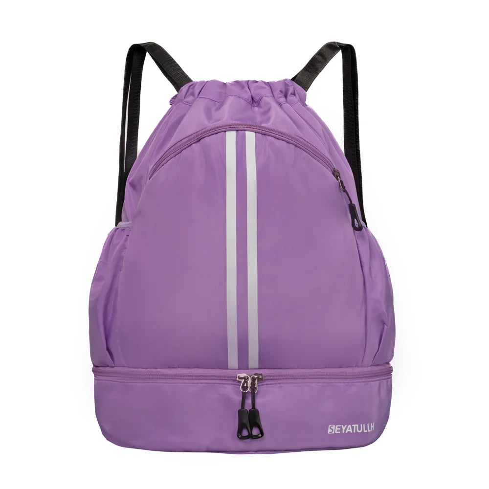 Sports Drawstring Backpack with Shoe Compartment – Waterproof Gym Bag