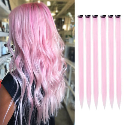 Clip-In Hair Extensions 6 Pcs Colored Highlights 22 Inch Straight