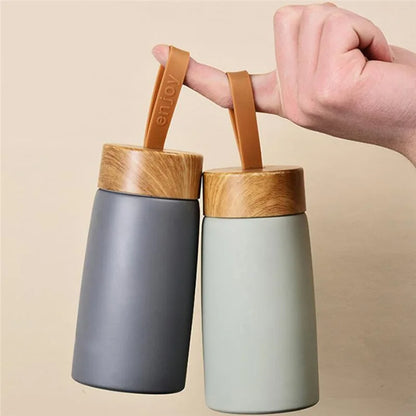Mini Insulated Coffee Mug – Stainless Steel Thermos with Wood Lid