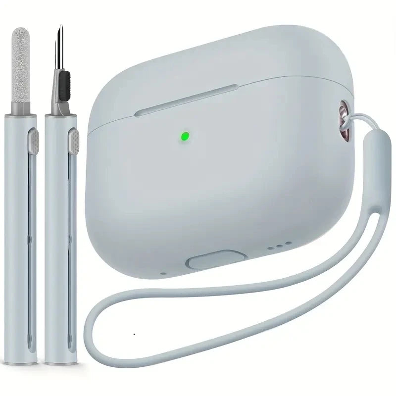 Silicone AirPods Pro 2 Case with Wrist Strap & Cleaning Kit