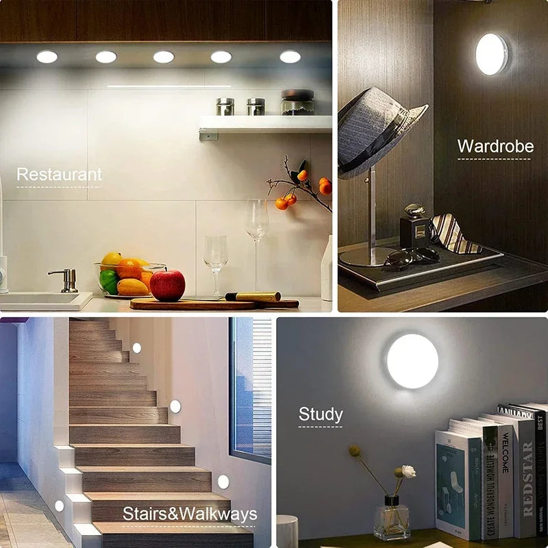 Motion Sensor LED Night Light USB Rechargeable 3 Color Modes (2–6 Pack)