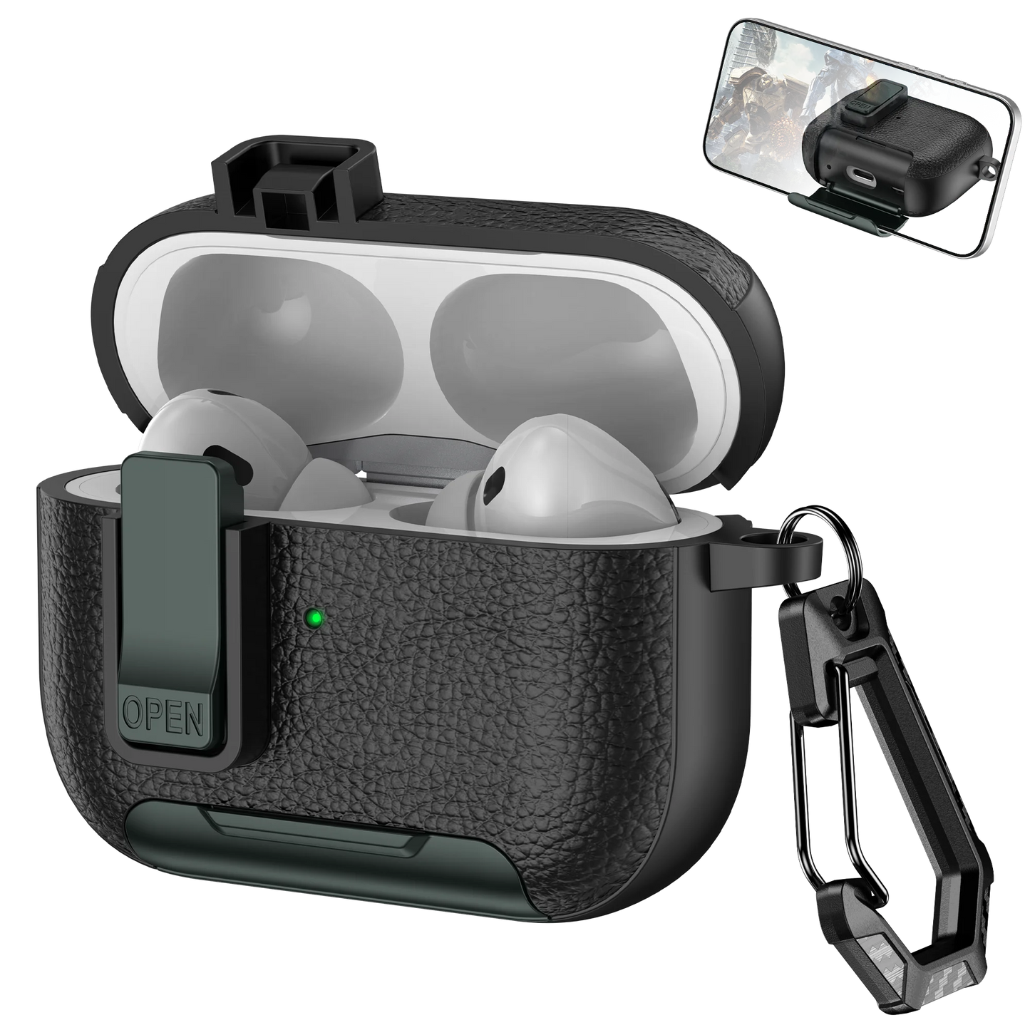 AirPods Case with Phone Holder Clip & Carabiner – Fits AirPods 1/2/3/Pro/Pro 2/Pro 3/4