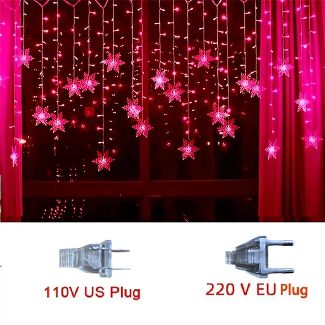 Christmas Snowflake LED Curtain String Lights – 3.2m Fairy Lights