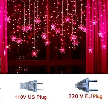 Christmas Snowflake LED Curtain String Lights – 3.2m Fairy Lights