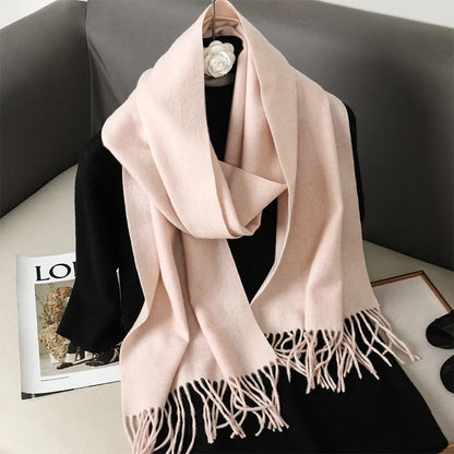 Women's Solid Cashmere Winter Scarf with Tassels – Warm Shawl Pashmina