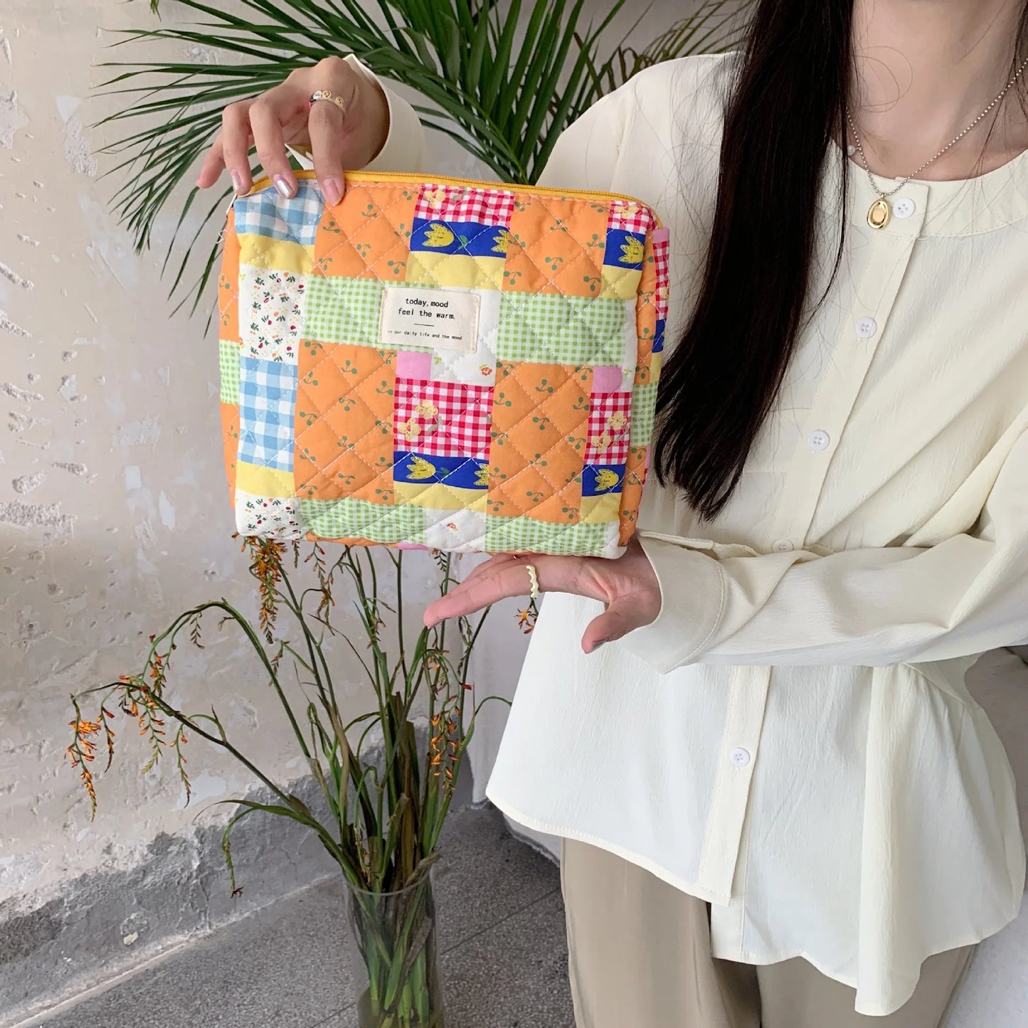 Cartoon Print Quilted Baby Diaper Bag – Zipper Handbag for Travel