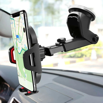 360° Car Phone Mount with Suction Cup & Retractable Arm