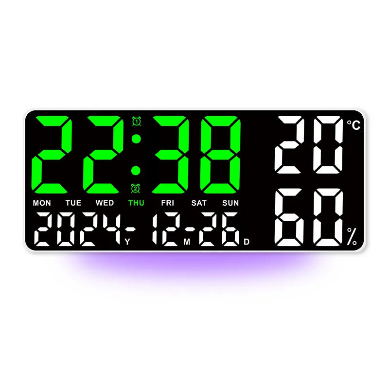 Large LED Digital Wall Clock with 7-Color Mood Light & Dual Alarm