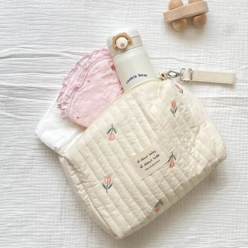 Baby Diaper Nappy Pouch Quilted Embroidery Stroller Bag