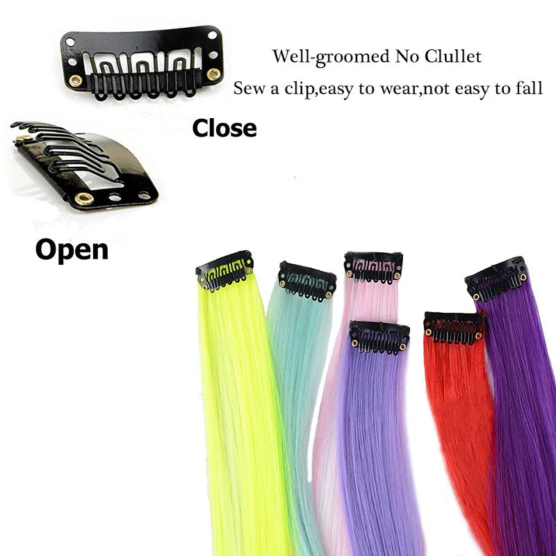 22-Inch Clip-In Synthetic Hair Extensions – Rainbow Colors