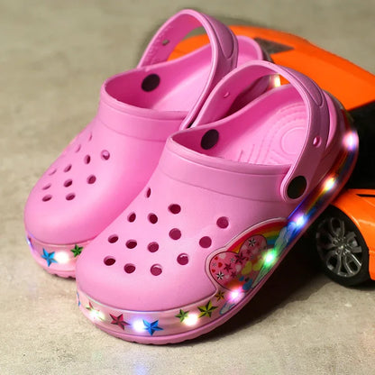 Kids LED Light-Up Clog Sandals – Boys & Girls Summer Hollow Shoes