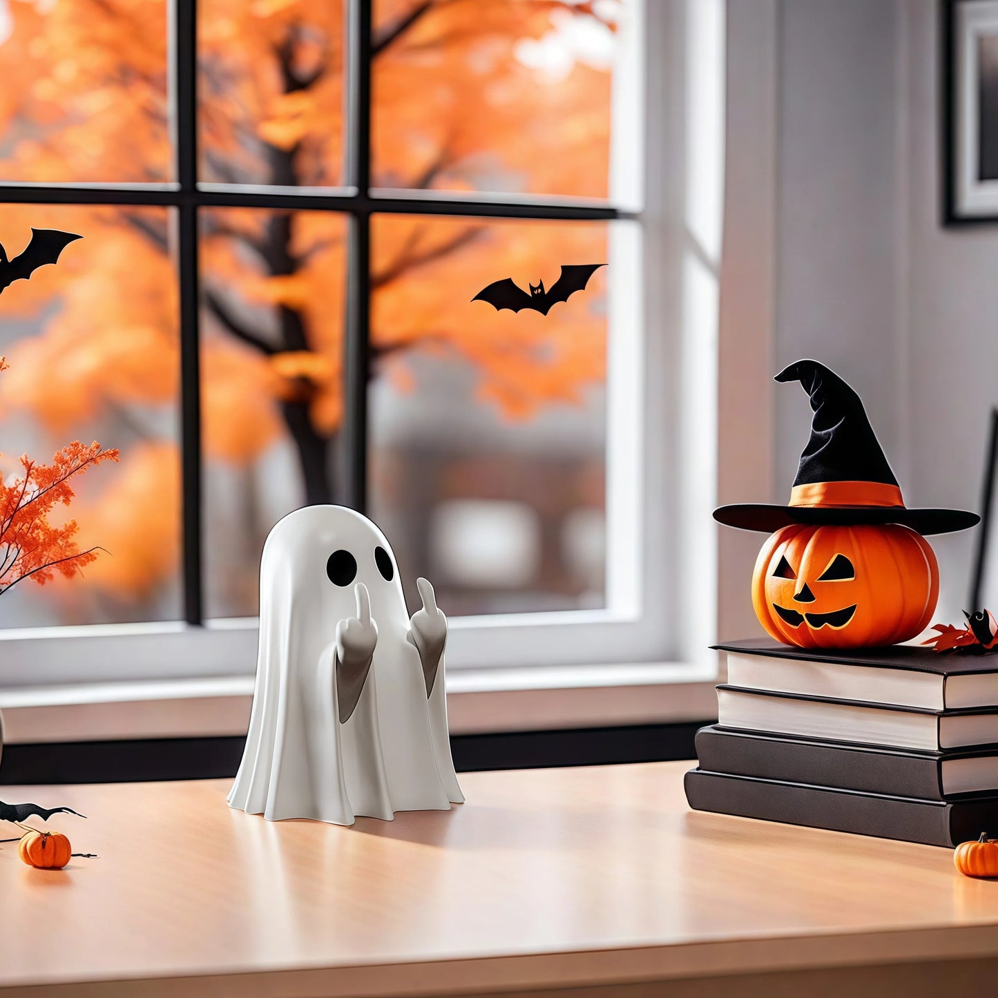Halloween Ghost Statue – Funny Middle Finger Ghost Figurine Decor