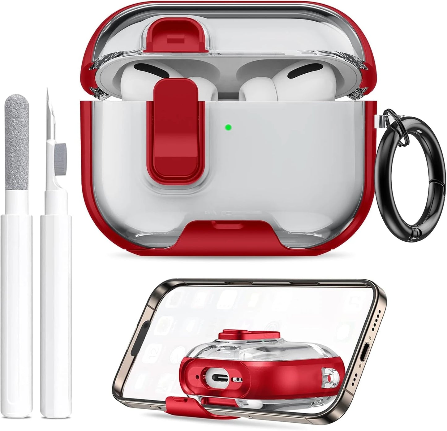 Clear AirPods Pro 3 Case Shockproof TPU Cover with Lock & Carabiner Ring
