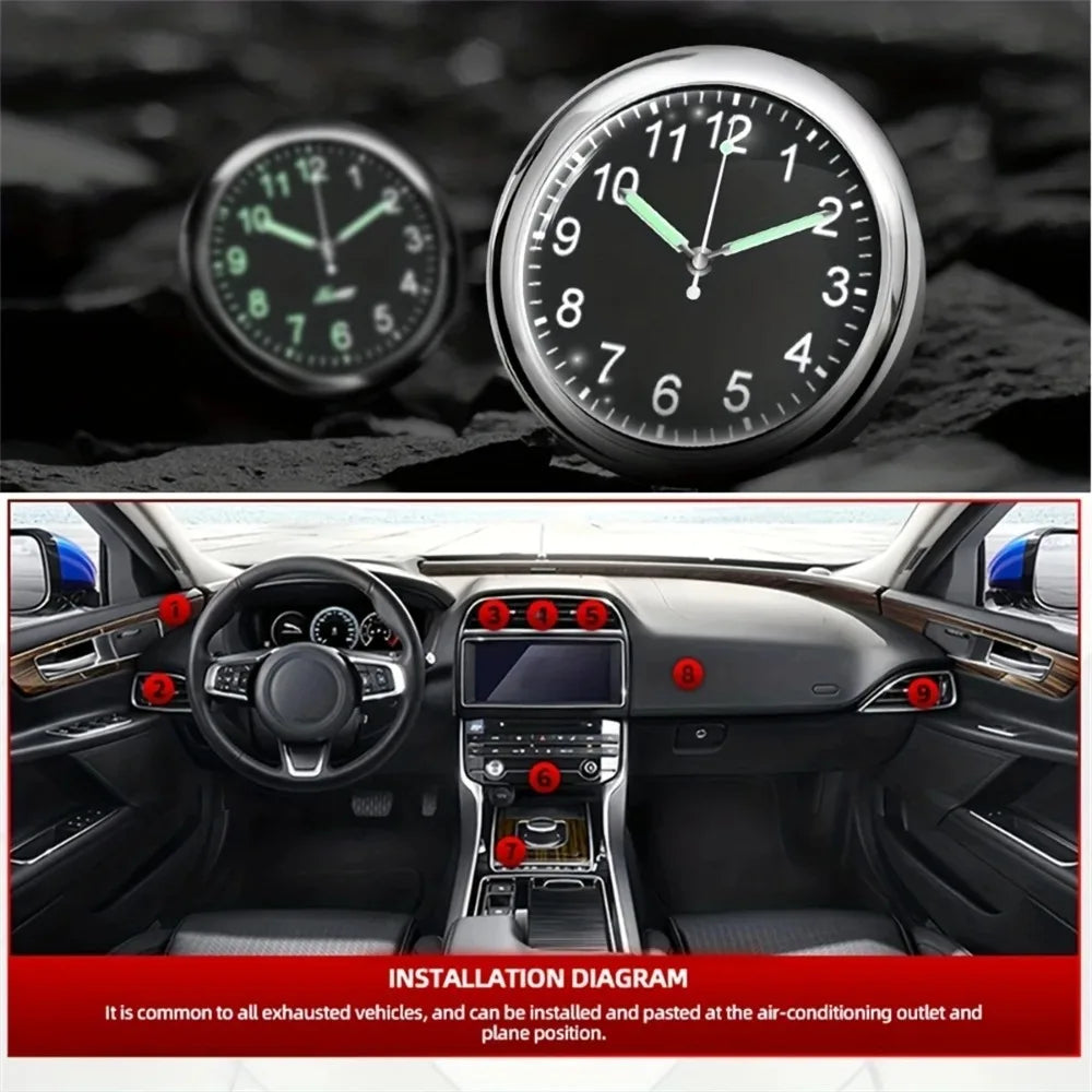 Mini Car Dashboard Clock – Stick-On Luminous Quartz Analog Watch