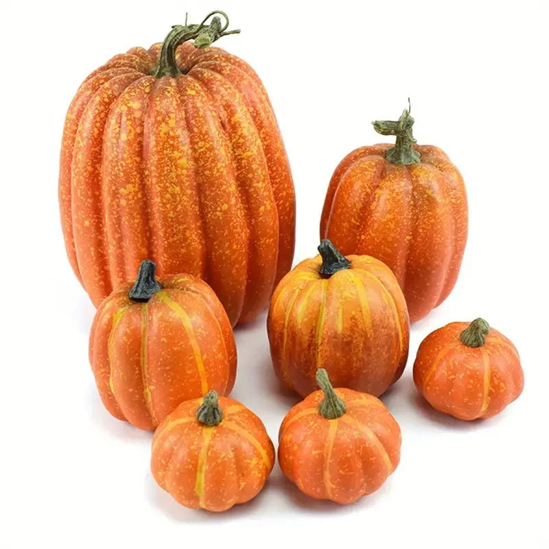 7-Piece Fake Foam Pumpkins Set – Halloween & Fall Harvest Decor
