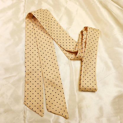 Silk Ribbon Neck Scarf for Women – Polka Dot Skinny Neckerchief & Bandana