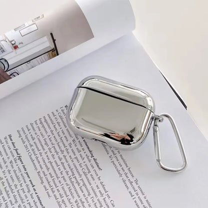 Silver Chrome AirPods Case – Electroplated Mirror Cover with Carabiner