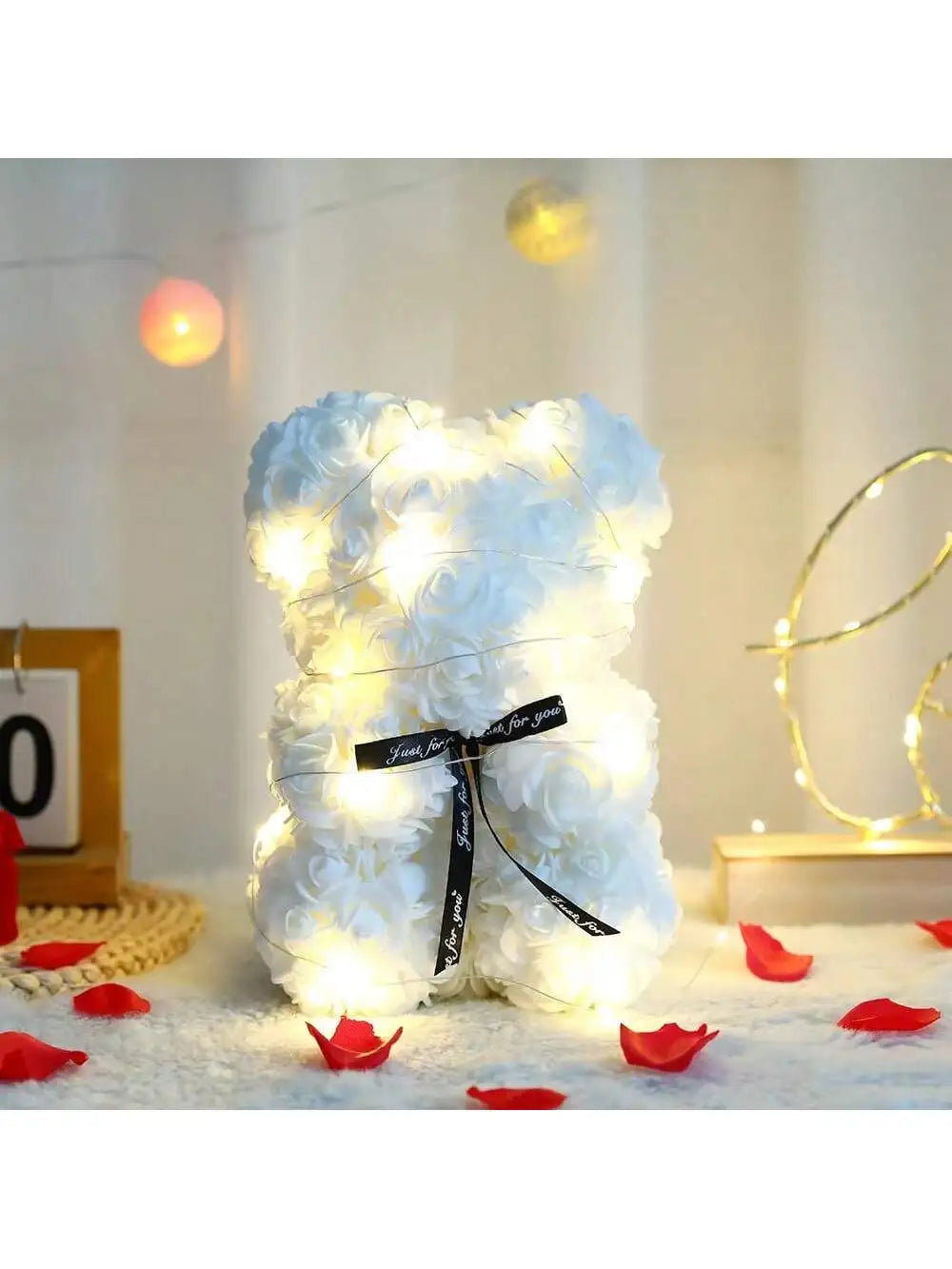Rose Teddy Bear Gift – Artificial Flower Bear with LED Lights