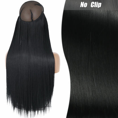 No-Clip Halo Hair Extensions – Long Wavy Synthetic Hairpiece
