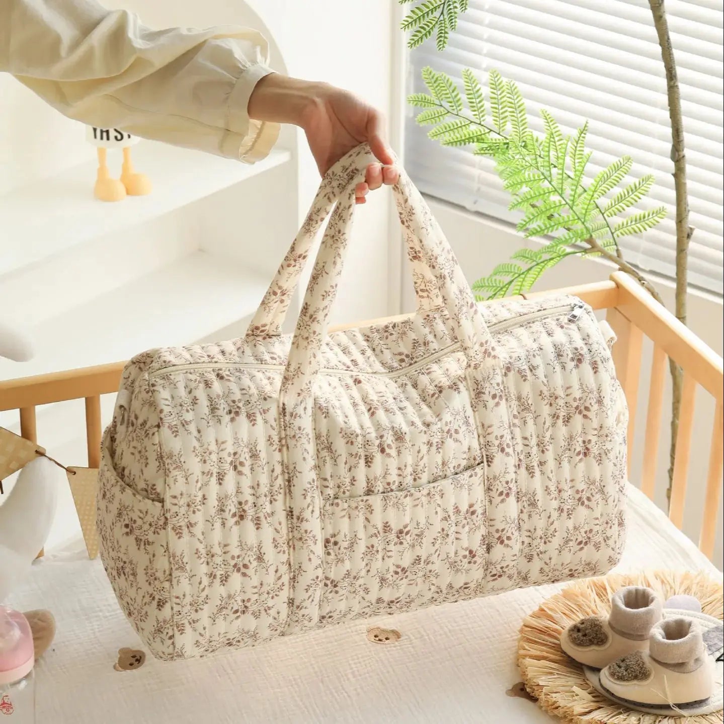 Large Diaper Bag Floral Quilted Mommy Travel Tote