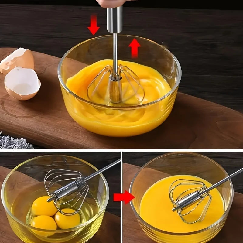 Semi-Automatic Egg Beater – Stainless Steel Hand Whisk