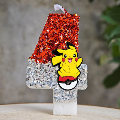 Pokemon Birthday Cake Number Candles – Glitter Anime Figure Decoration