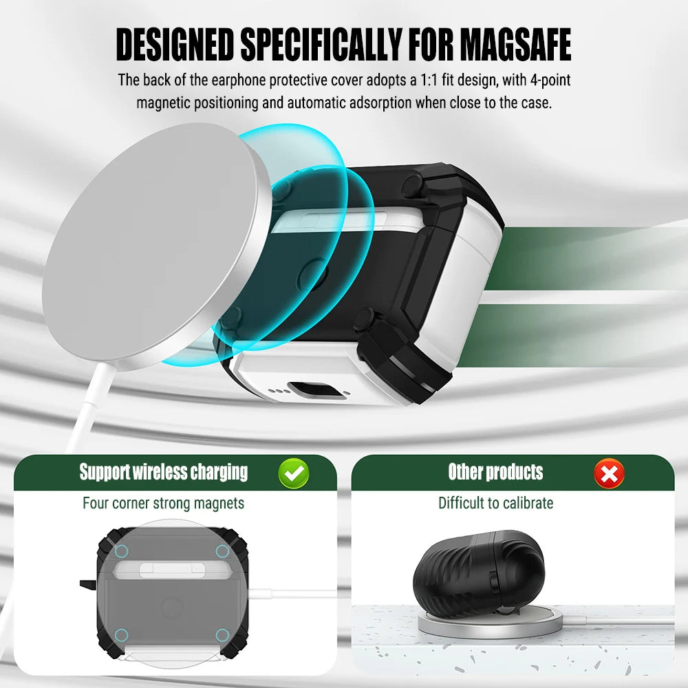 Magnetic Pop-Top AirPods Case – Rugged Shockproof Cover with Carabiner