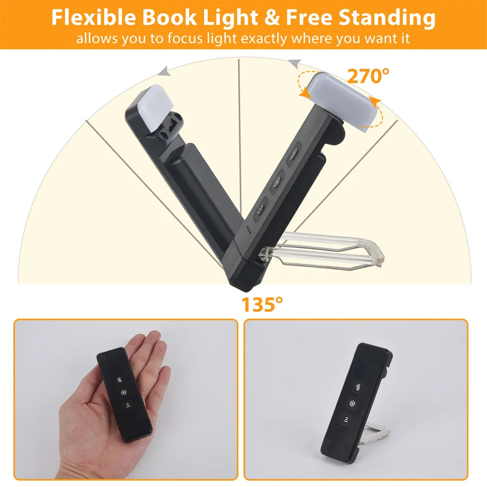 Clip-On Book Light USB Rechargeable LED Reading Lamp with Timer