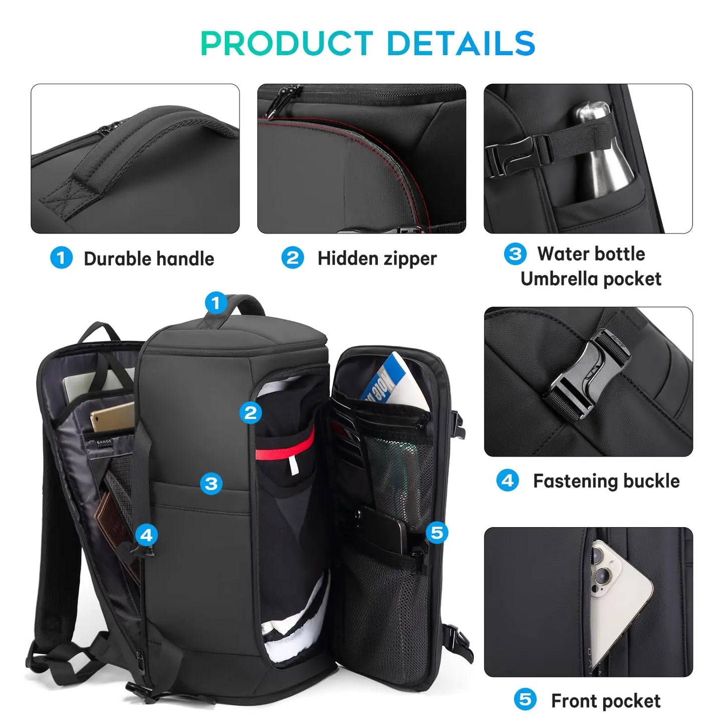 Bange Large Capacity Travel Backpack – Dry Wet Separation