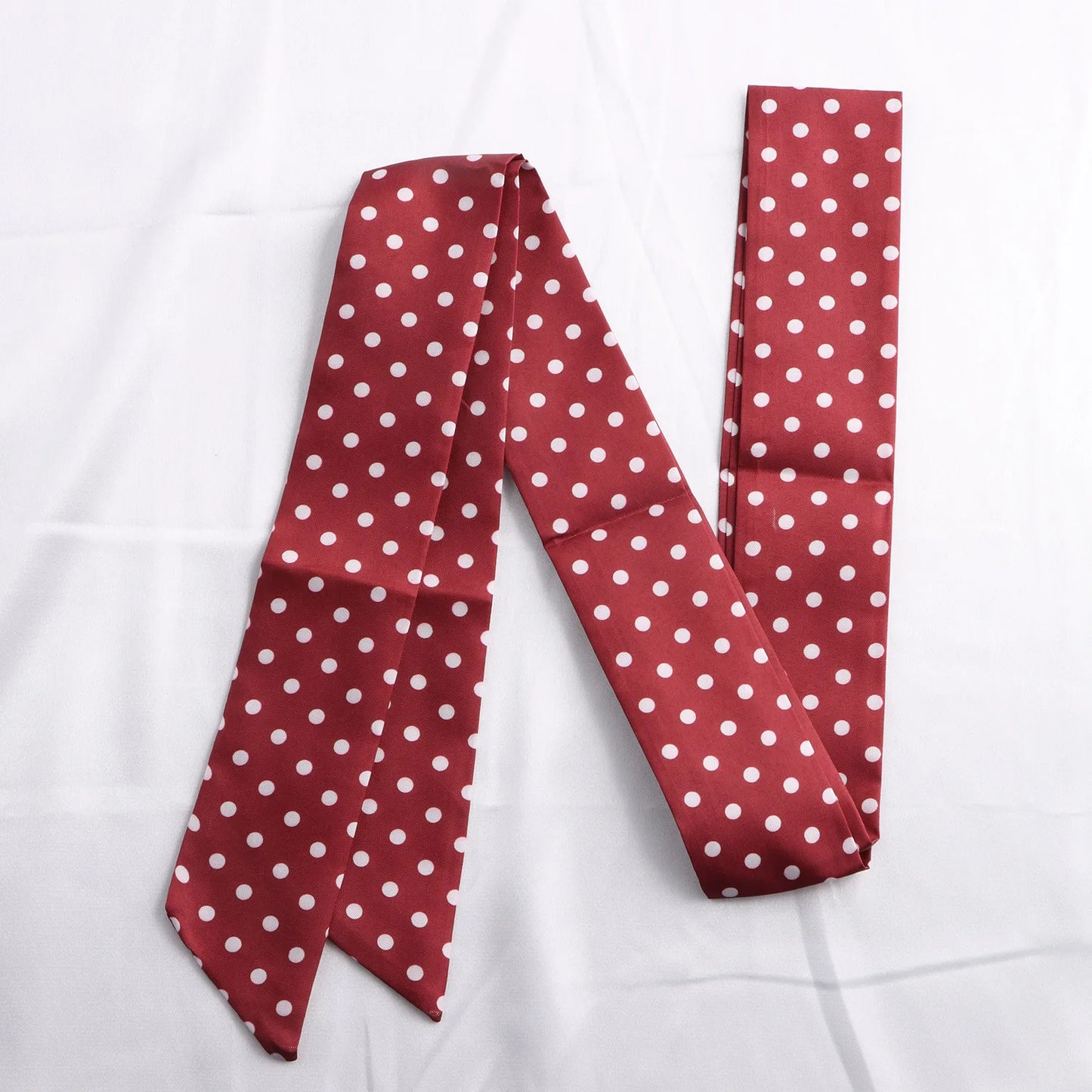 Silk Ribbon Neck Scarf for Women – Polka Dot Skinny Neckerchief & Bandana
