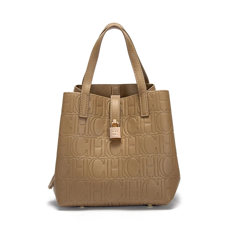 Large Capacity Women's Tote Bag with Monogram Embossed Design
