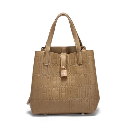 Large Capacity Women's Tote Bag with Monogram Embossed Design