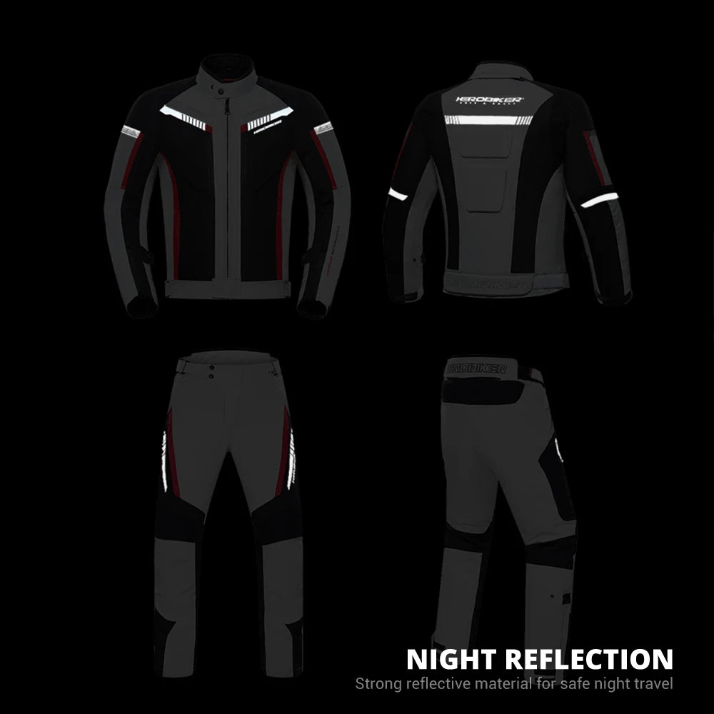 Herobiker Waterproof Motorcycle Jacket & Riding Pants with EVA Protection