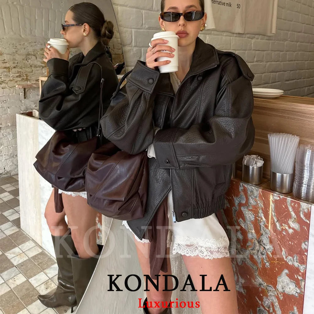 Faux Leather Jacket for Women, Oversized Fit
