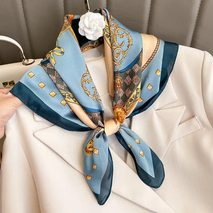Chain Pattern Silk Square Scarf – 70cm Luxury Kerchief
