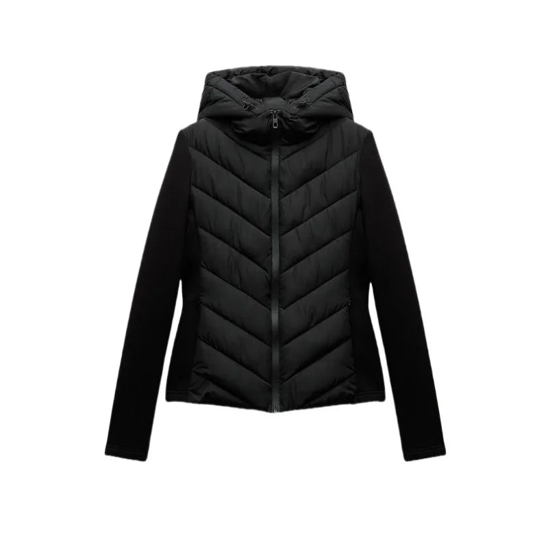 Women's Hooded Patchwork Cotton Jacket – Long Sleeve Sport Coat