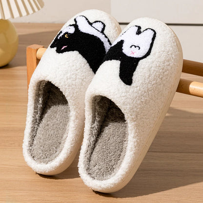 Cartoon Cat Winter Slippers for Women – Soft Plush Anti-Slip Indoor House Shoes