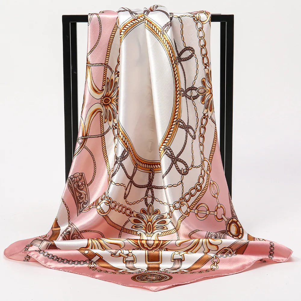 Large Silk Square Scarf for Women – 90x90cm Satin Head Wrap & Hijab Shawl