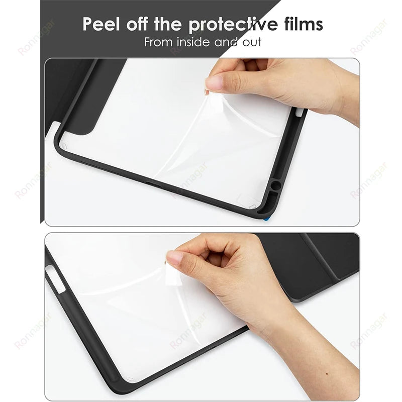 iPad Smart Case with Pencil Holder - Clear Back Trifold Cover