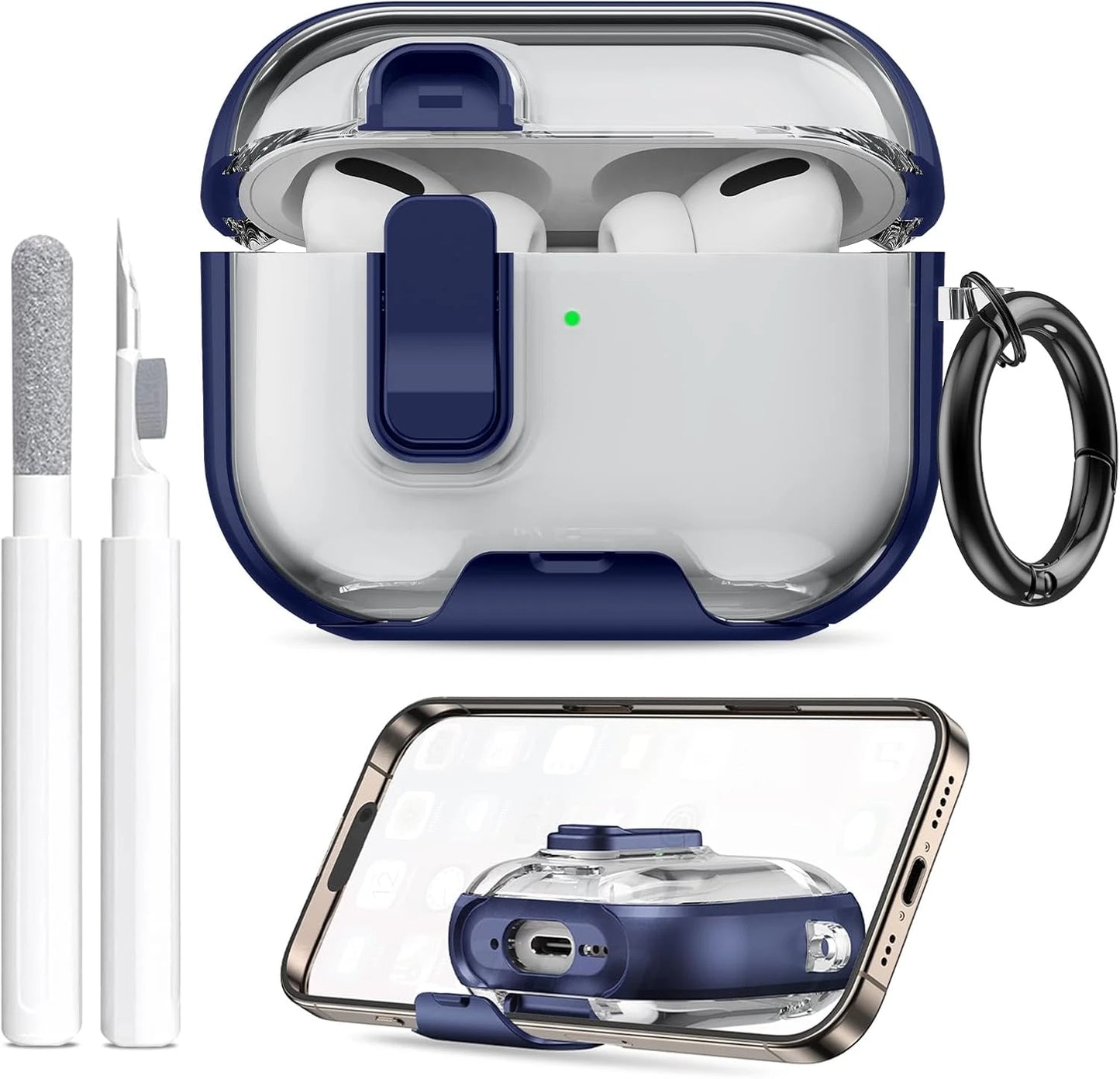 Clear AirPods Pro 3 Case Shockproof TPU Cover with Lock & Carabiner Ring