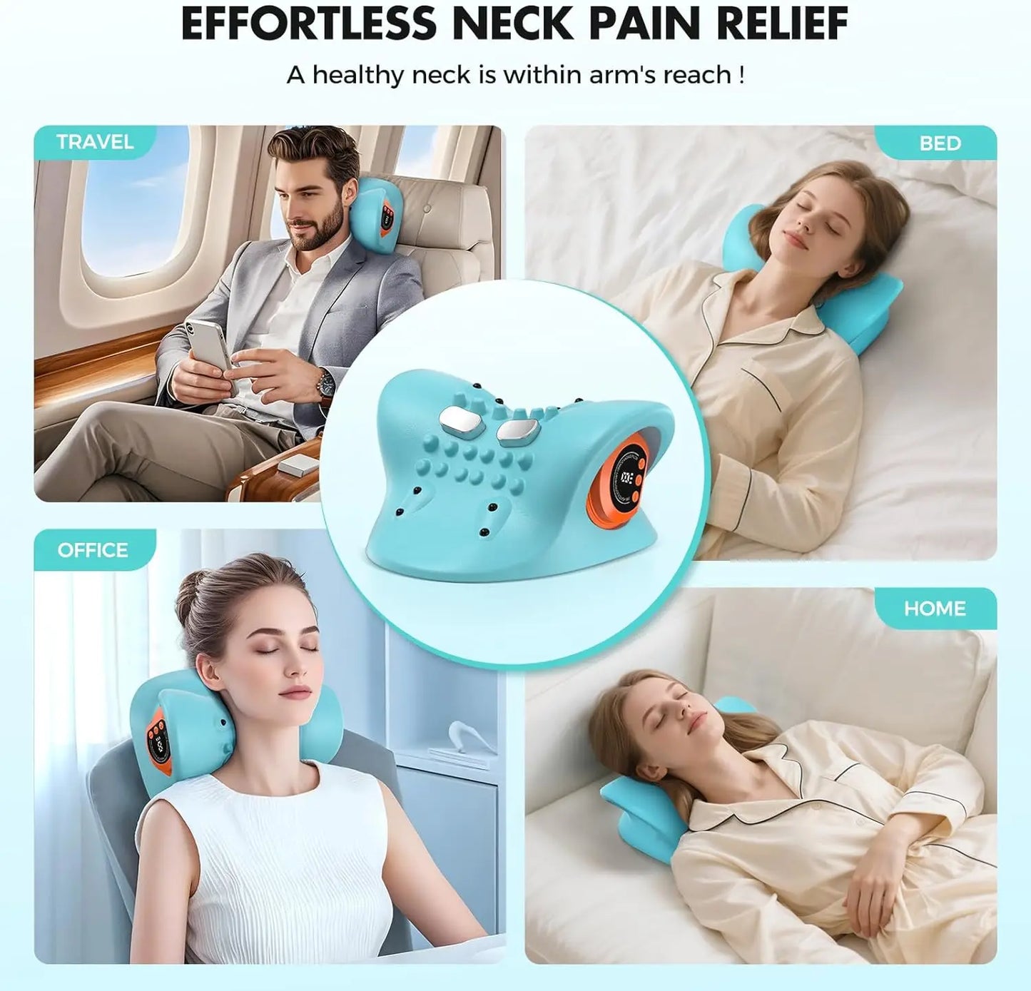 3-in-1 Rechargeable Neck Massager Pillow – Shiatsu, Heat & Remote